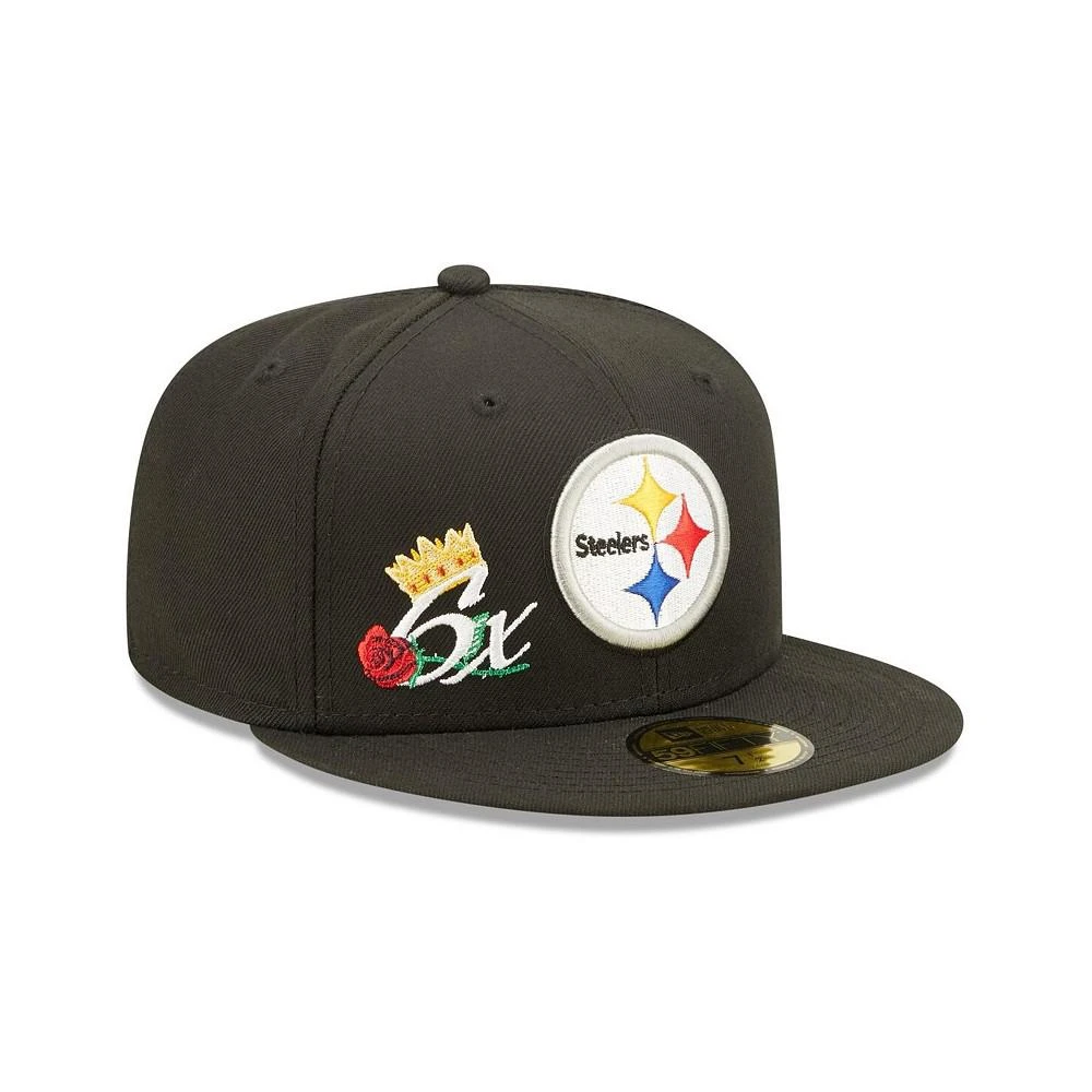 商品New Era|Men's Black Pittsburgh Steelers Crown 6x Super Bowl Champions 59FIFTY Fitted Hat,价格¥374,第1张图片