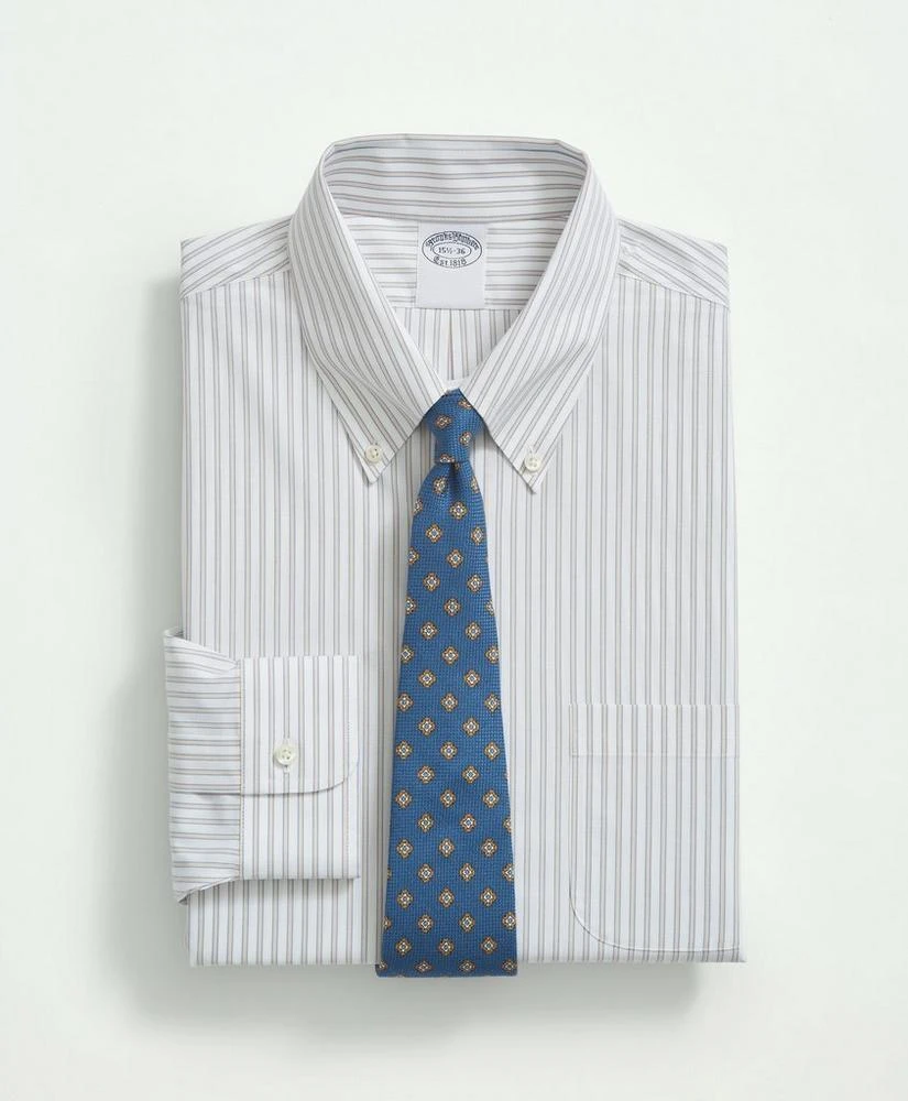 商品Brooks Brothers|Stretch Supima® Cotton Non-Iron Poplin Button Down Collar, Ground Stripe Dress Shirt,价格¥471,第1张图片