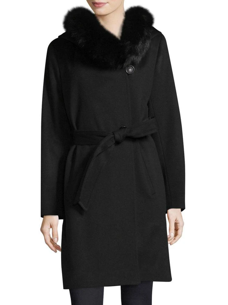 商品Sofia Cashmere|Fox Fur-Trimmed Wrap Coat,价格¥2915,第1张图片