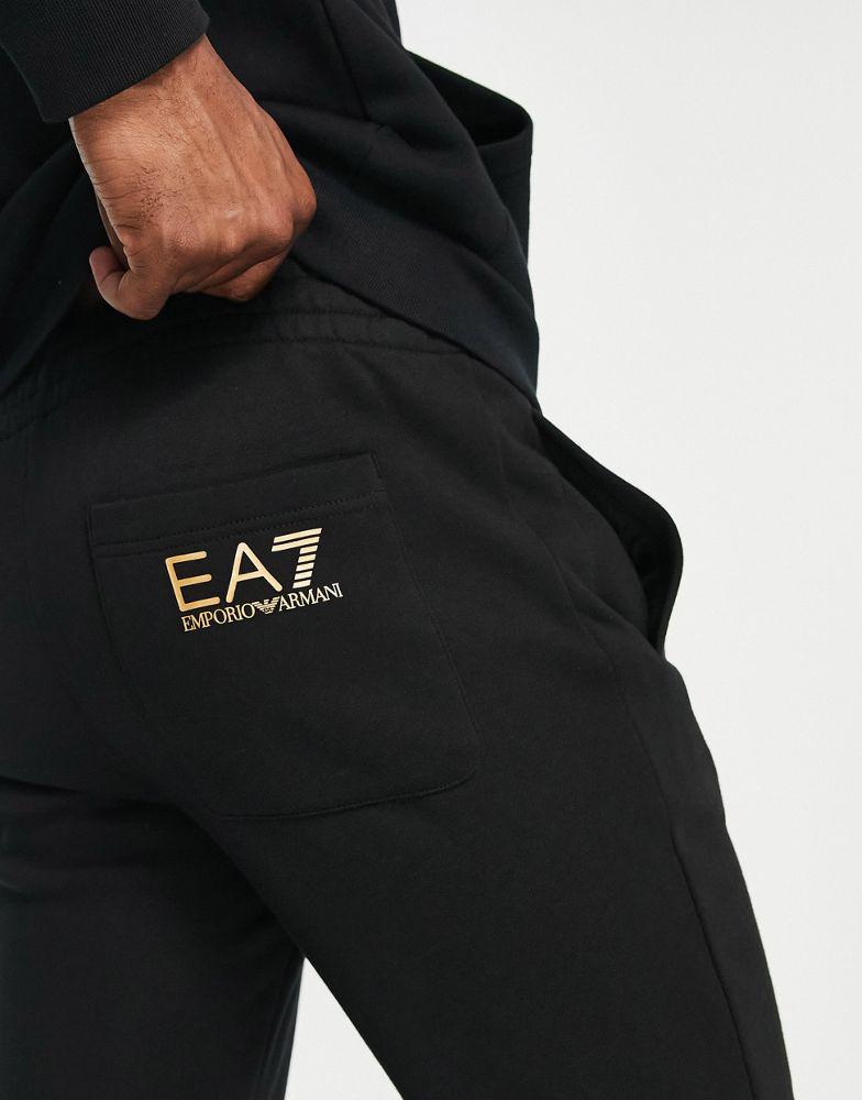 Armani EA7 large gold side logo joggers in black商品第3张图片规格展示