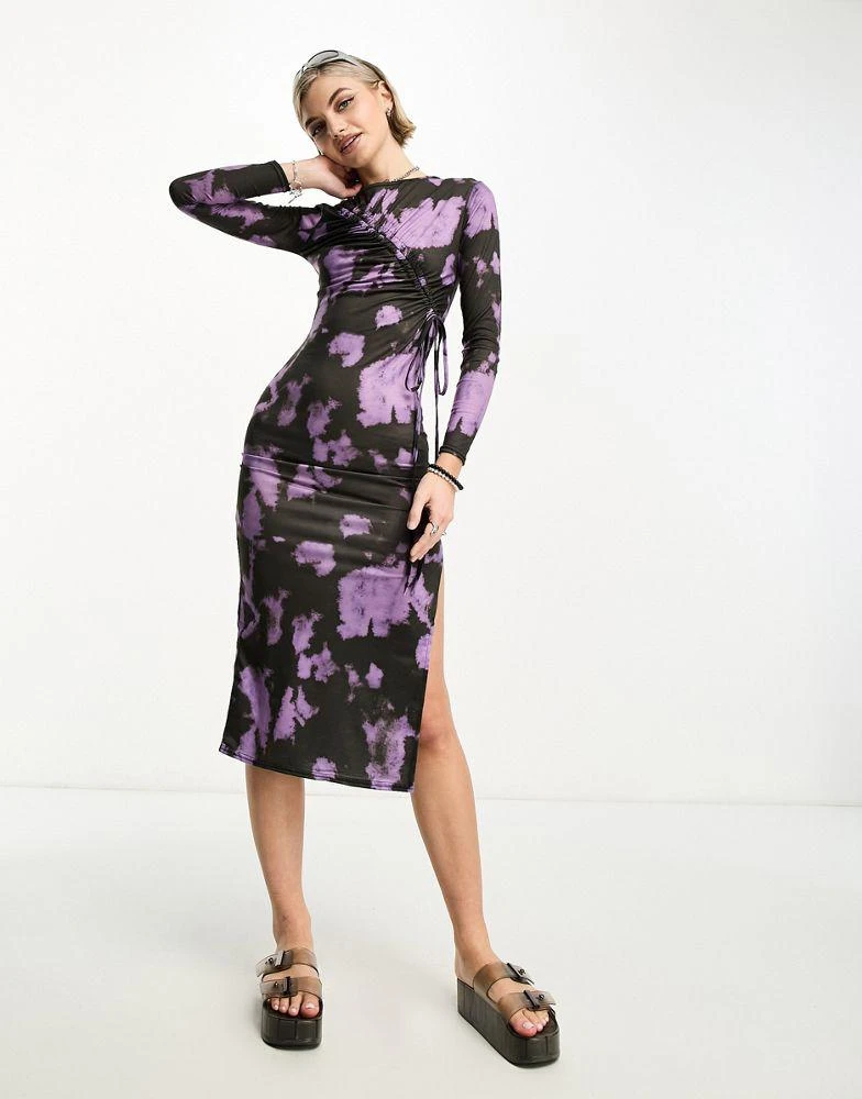 商品Daisy Street|Daisy Street long sleeve bodycon maxi dress in purple print,价格¥152,第1张图片