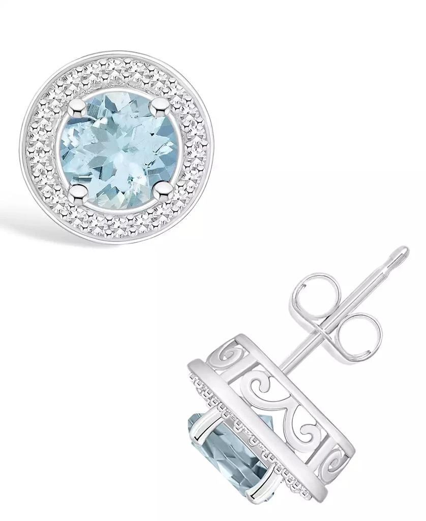 商品Macy's|Aquamarine (1-1/2 ct. t.w.) and Diamond (1/5 ct. t.w.) Halo Studs in Sterling Silver,价格¥1916,第1张图片