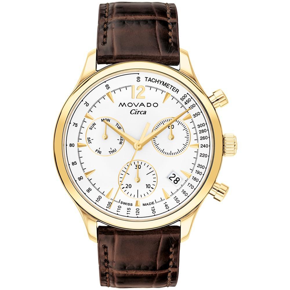 商品Movado|Men's Heritage Circa Swiss Quartz Chronograph Brown Genuine Leather Strap Watch 43mm,价格¥7442,第1张图片