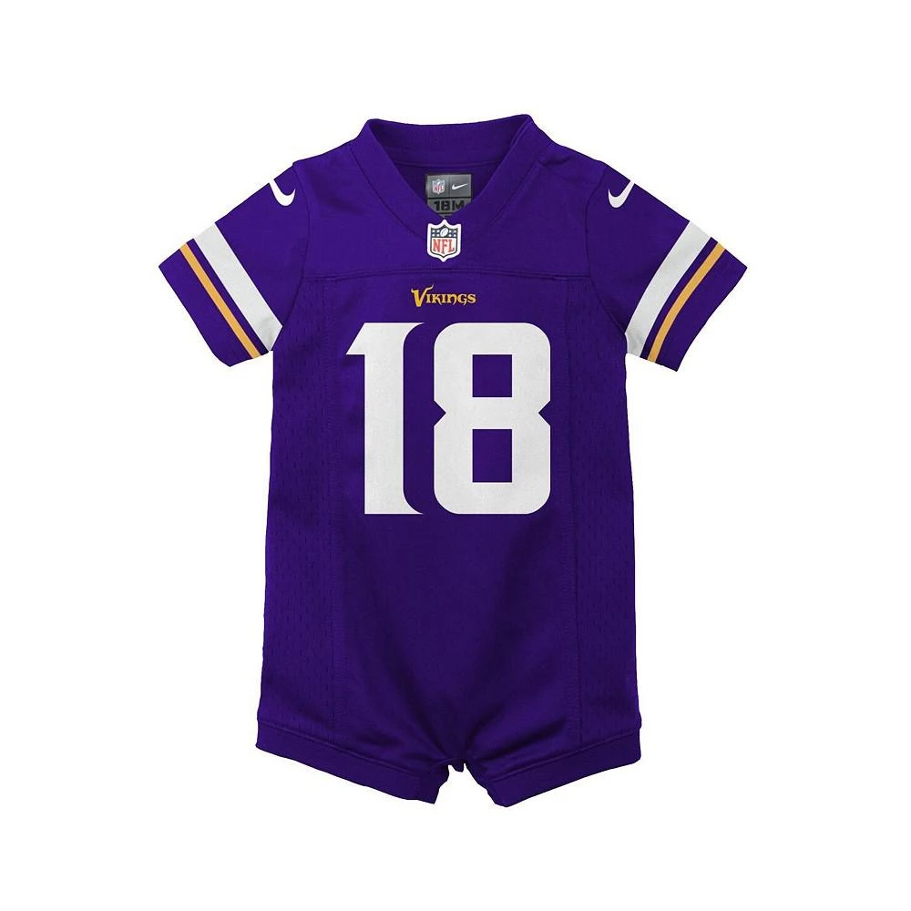 商品NIKE|Newborn and Infant Boys and Girls Justin Jefferson Purple Minnesota Vikings Game Romper Jersey,价格¥298,第2张图片详细描述