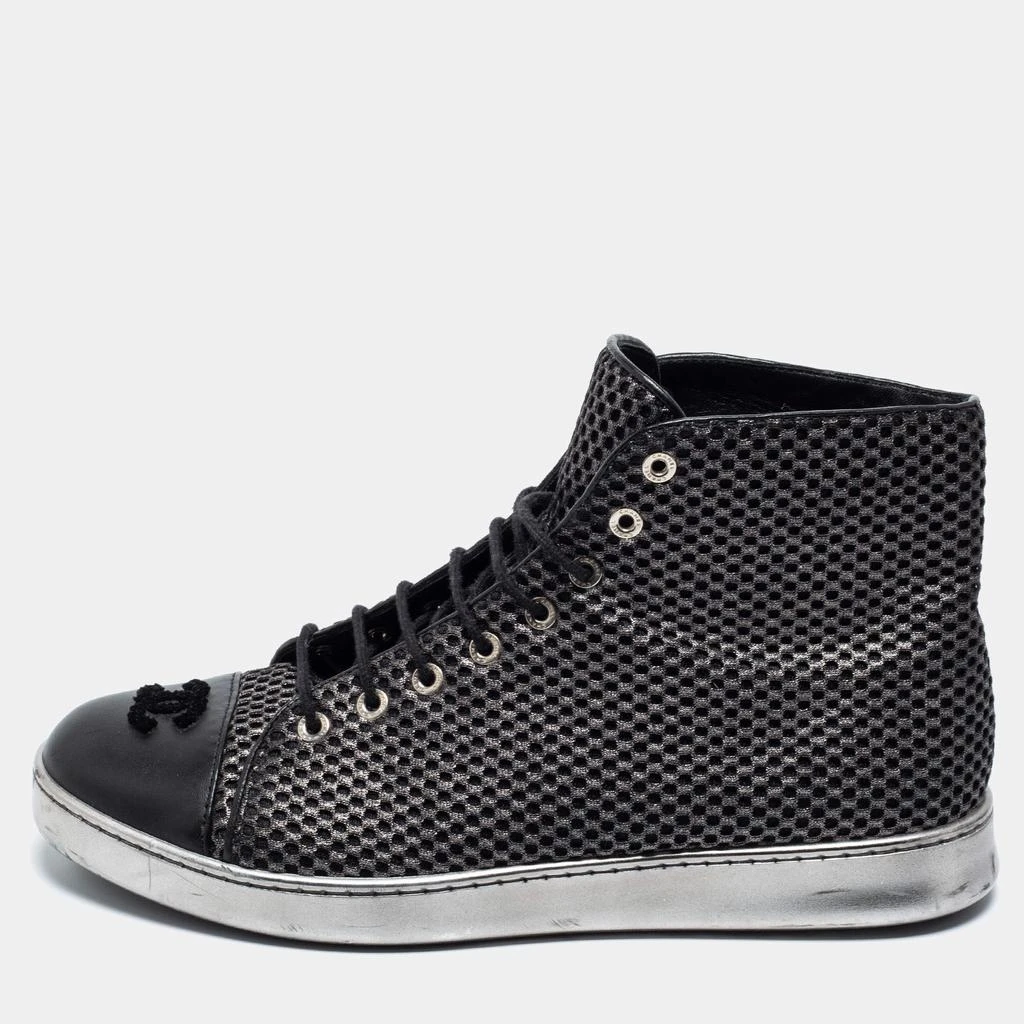 商品[二手商品] Chanel|Chanel Black Mesh and Leather CC Cap Toe High Top Sneakers Size 40.5 ,价格¥1803,第1张图片