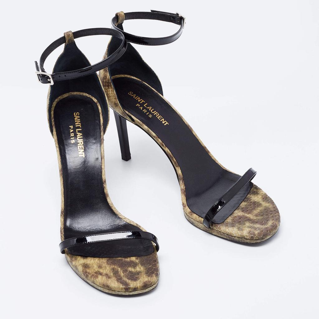 Saint Laurent Multicolor Patent Leather and Python Embossed Leather Jane Sandals Size 39.5商品第4张图片规格展示