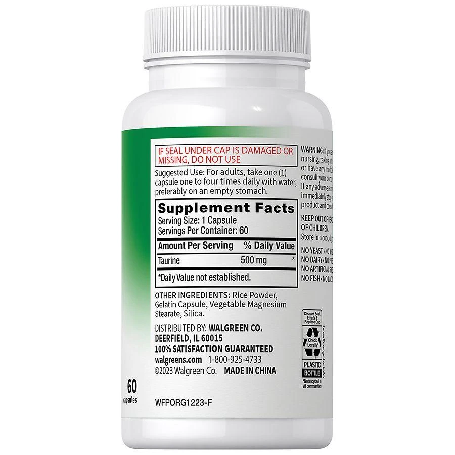 商品Walgreens Free & Pure|Taurine Capsules (60 days),价格¥82,第3张图片详细描述