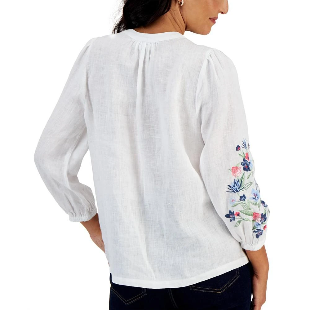 商品Charter Club|Petite Linen Embroidered-Sleeve Top, Created for Macy's,价格¥300,第2张图片详细描述