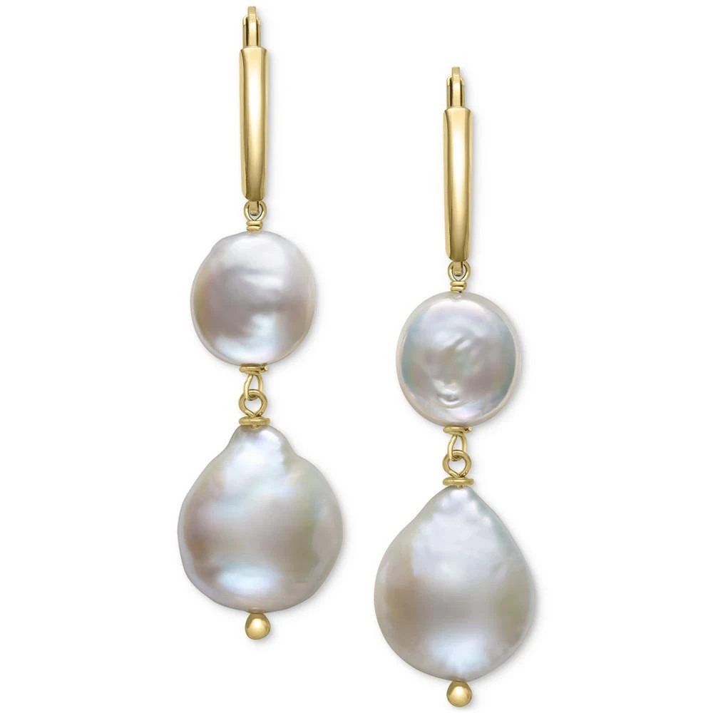 商品Belle de Mer|Cultured Freshwater Coin & Baroque Pearl (9-10mm & 12-13mm) Drop Earrings in 14k Gold-Plated Sterling Silver,价格¥2290,第3张图片详细描述