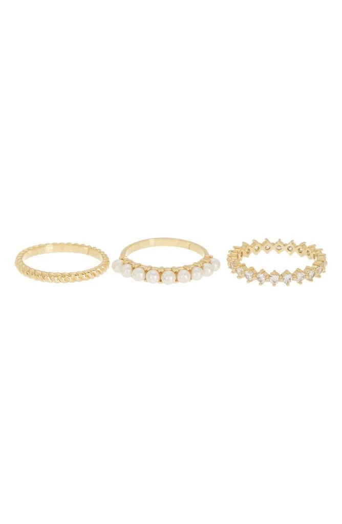 商品Covet|Set of 3 Imitation Pearl & Crystal Stackable Rings - Size 9,价格¥111,第1张图片
