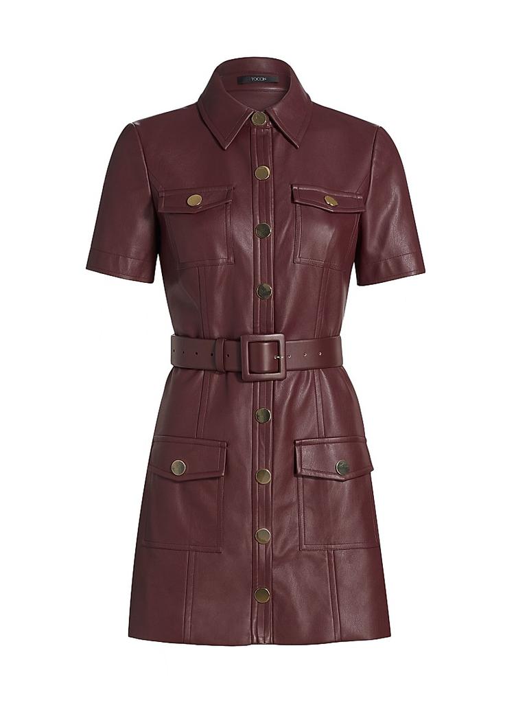 Lydia Faux Leather Belted Minidress  On Sale Now with Up to 51% Off |  Discover Exclusive Deals & Savings at BeyondStyle  Authentic Toccin short  sleeve|Women's|women's|solid|14|a-line|women's apparel|faux leather|dresses|modern|collared|mini-length  ...