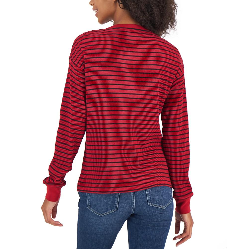 Women's Long-Sleeve Striped Boxy Henley Top商品第2张图片规格展示