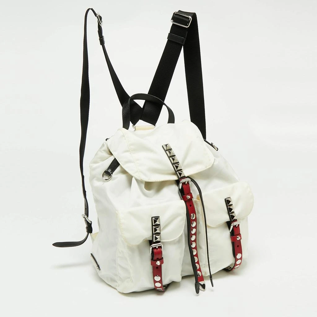 商品[二手商品] Prada|Prada White/Black Nylon and Leather New Vela Studded Backpack,价格¥2765,第3张图片详细描述