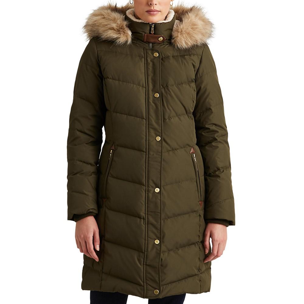 Women's Petite Faux-Fur-Trim Hooded Down Puffer Coat, Created for Macy's商品第1张图片规格展示