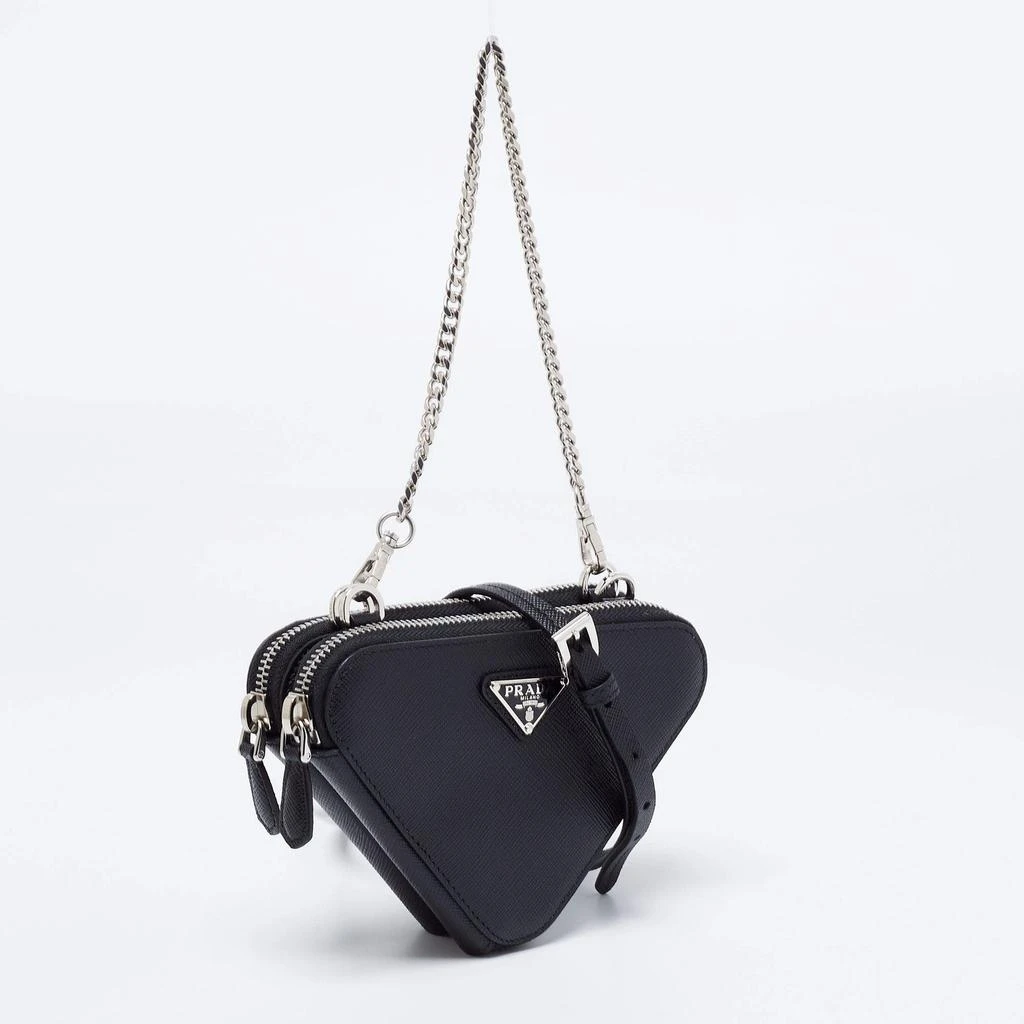 商品Prada|Prada Black Saffiano Leather Mini Triangular Pouch Bag,价格¥7880,第3张图片详细描述