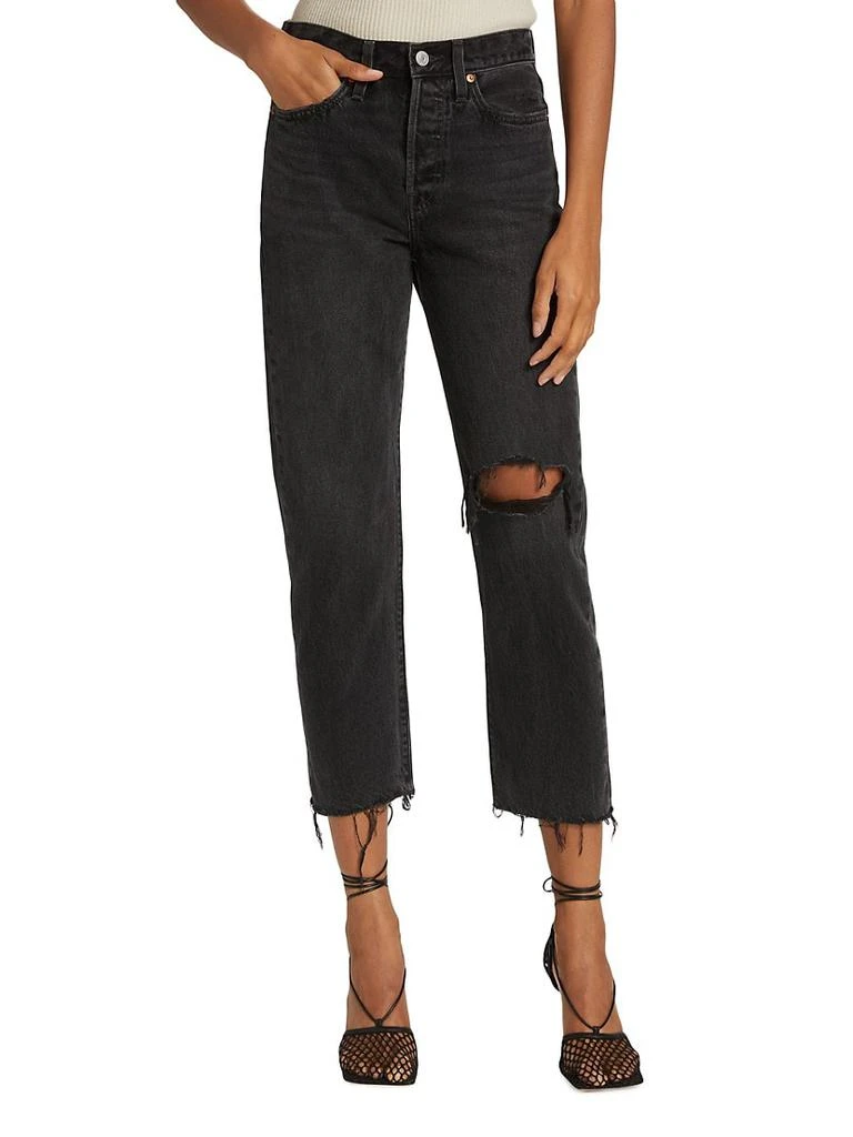 商品Levi's|Wedgie High-Rise Frayed Ripped Knee Crop Straight-Leg Jeans,价格¥252,第3张图片详细描述
