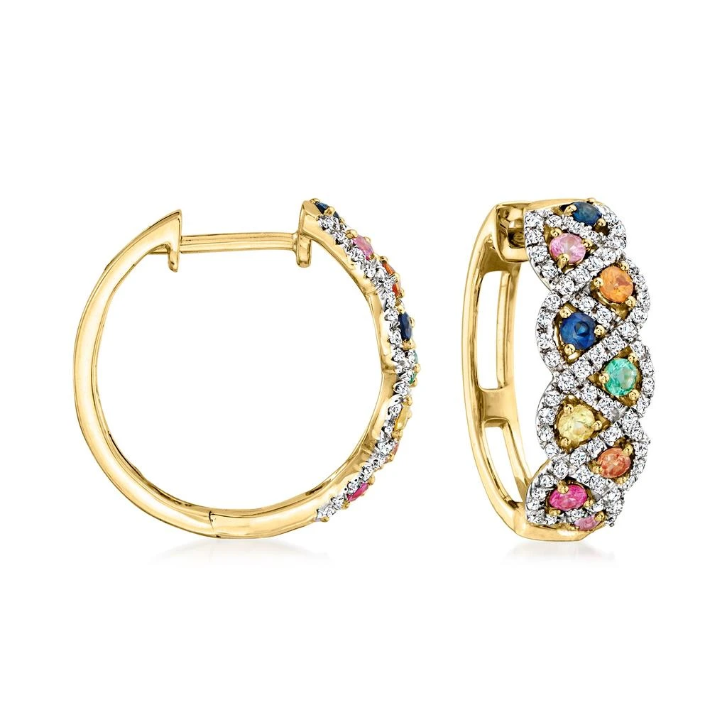 商品Ross-Simons|Ross-Simons Multi-Gemstone and . Diamond Hoop Earrings in 14kt Yellow Gold,价格¥6661,第1张图片