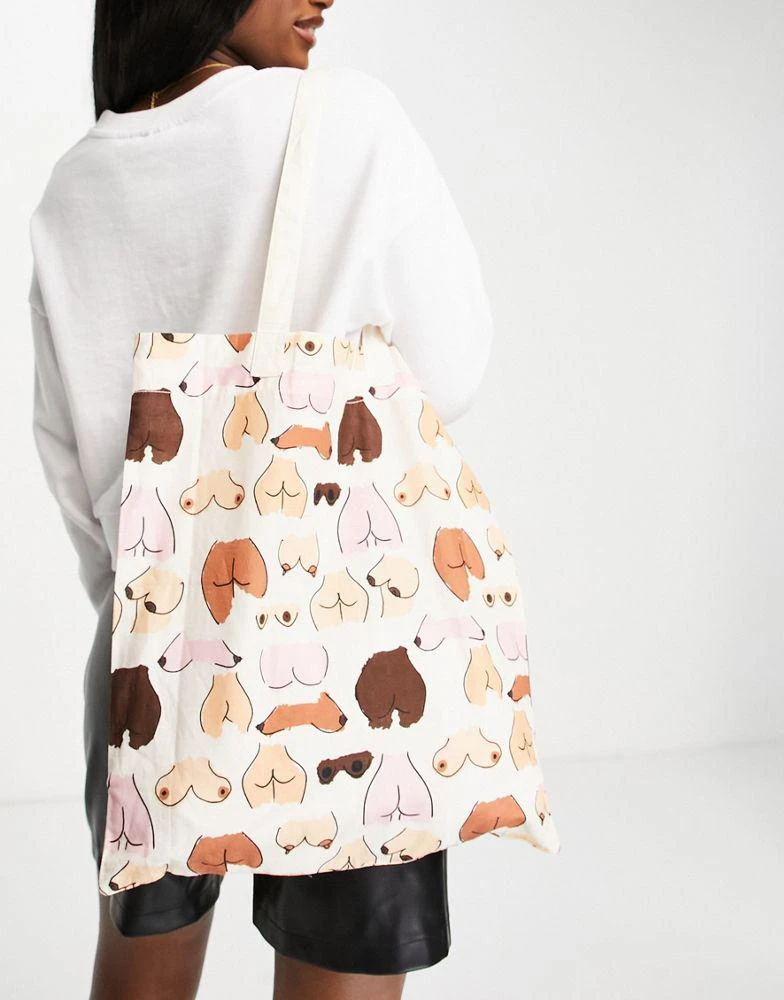 商品ASOS|ASOS DESIGN cotton shopper bag in bum & boob print - MULTI,价格¥83,第2张图片详细描述