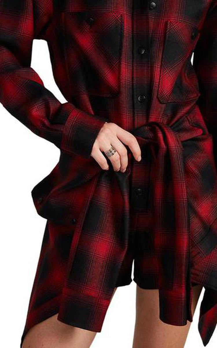 商品Alexander Wang|Plaid Wool Flannel Tie-Front Minidress,价格¥3980,第4张图片详细描述