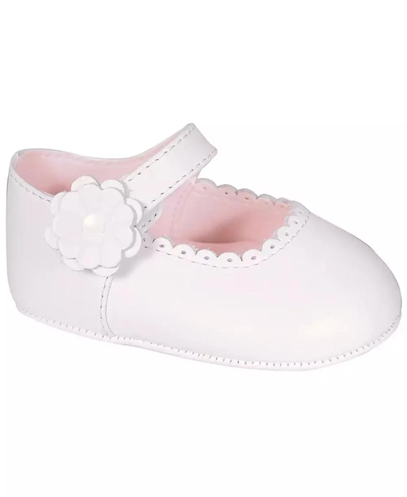 商品Baby Deer|Baby Girl Scalloped Toe Flat with Flower Overlay,价格¥392,第1张图片