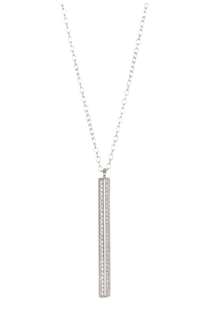 White Rhodium Plated Swarovski Crystal Accented Bar Drop Necklace商品第1张图片规格展示