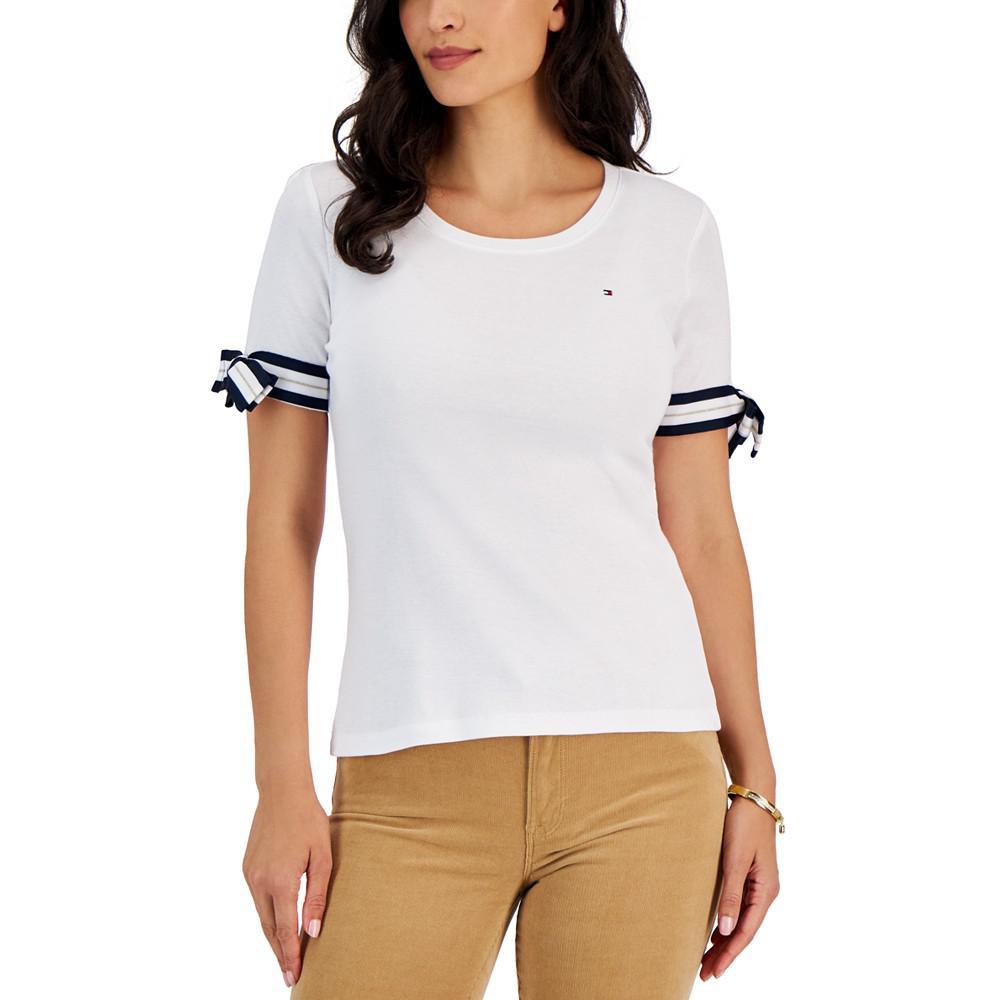 商品Tommy Hilfiger|Women's Cotton Striped Tie-Sleeve T-Shirt,价格¥164,第1张图片