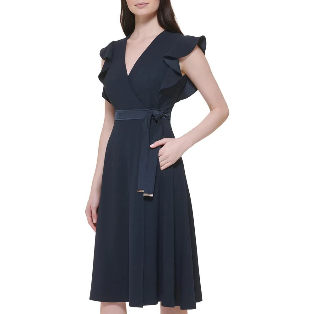 商品Tommy Hilfiger|Women's Scuba Crepe Flutter-Sleeve Fit & Flare Dress,价格¥879,第3张图片详细描述