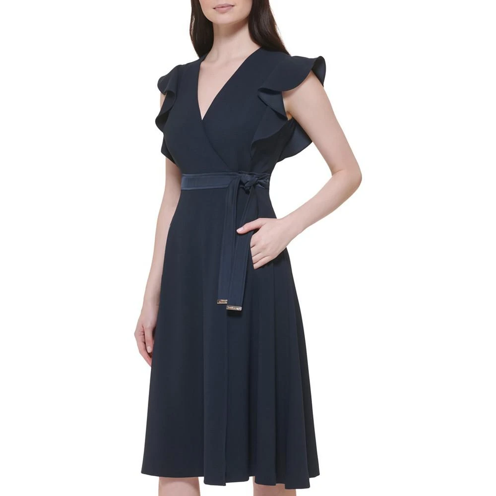 商品Tommy Hilfiger|Women's Scuba Crepe Flutter-Sleeve Fit & Flare Dress,价格¥598,第3张图片详细描述