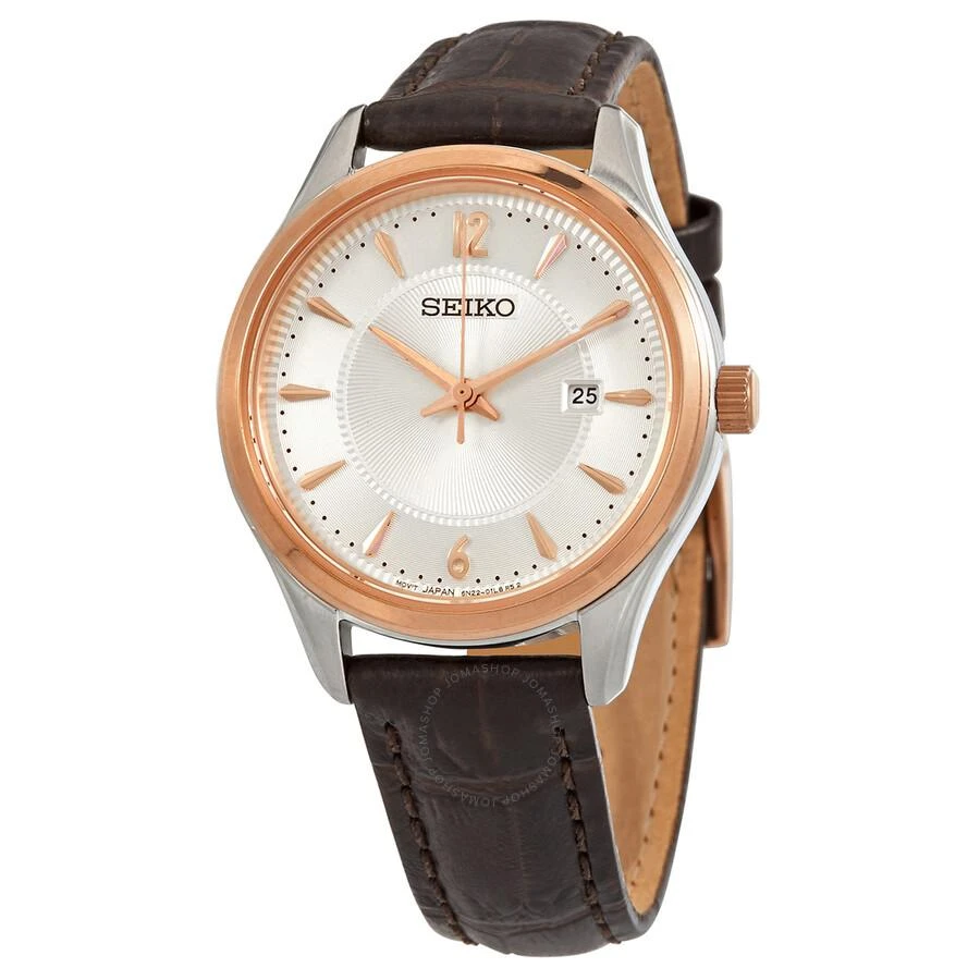 商品Seiko|Noble Quartz Silver Dial Brown Leather Ladies Watch SUR428,价格¥922,第1张图片