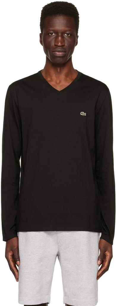商品Lacoste|Black V-Neck Long Sleeve T-Shirt,价格¥308,第1张图片