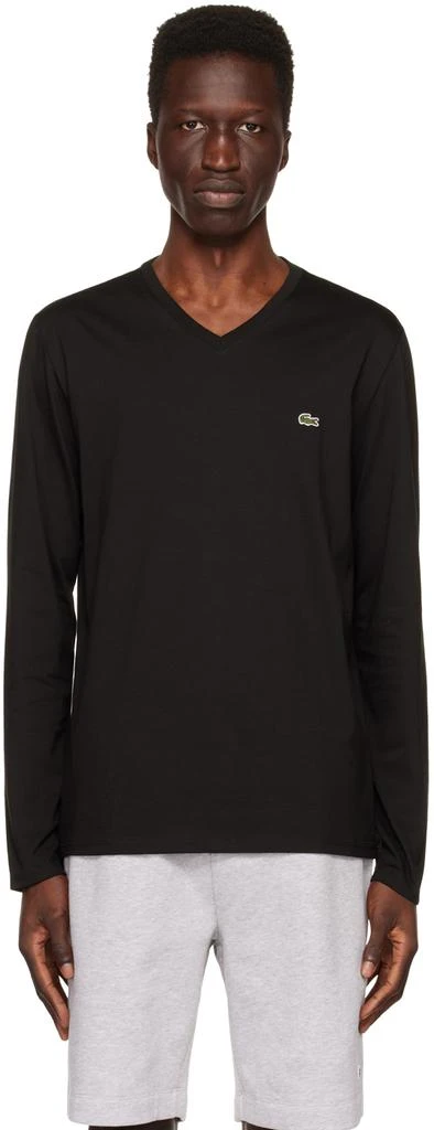 商品Lacoste|Black V-Neck Long Sleeve T-Shirt,价格¥239,第1张图片