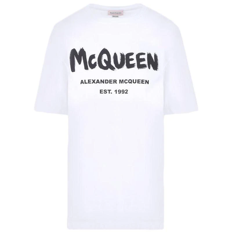 商品Alexander McQueen|白色棉质印花圆领短袖T恤【香港仓极速发货】,价格¥1899,第1张图片