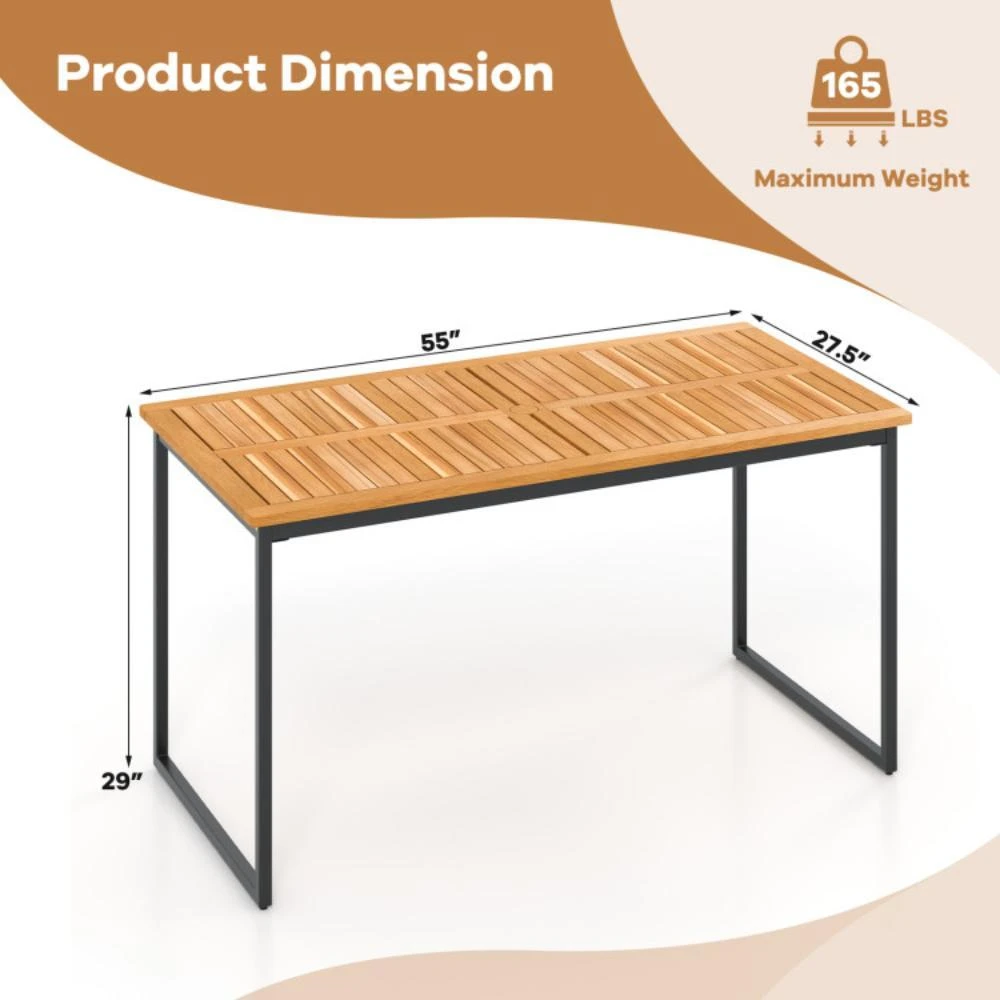 商品Hivvago|Acacia Wood Dining Table for 6 People with Slatted Tabletop and Umbrella Hole,价格¥2028,第5张图片详细描述