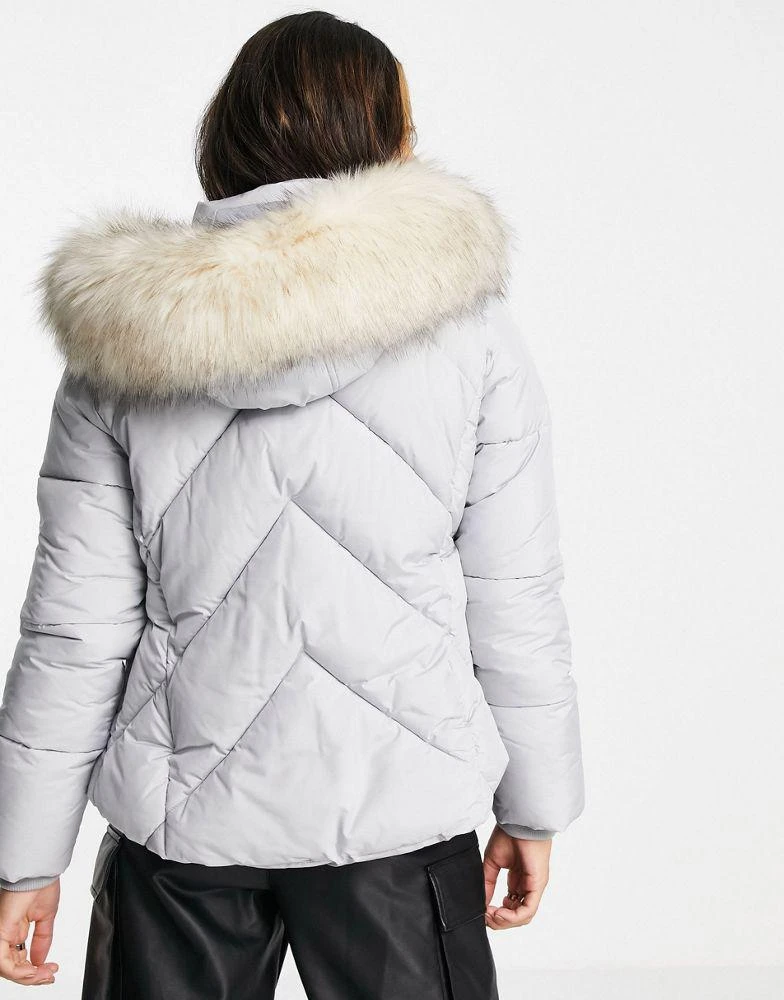 商品Topshop|Topshop padded jacket with faux fur hood in grey,价格¥380,第2张图片详细描述