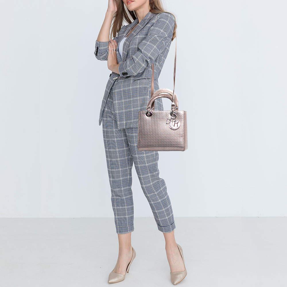 商品[二手商品] Dior|Dior Metallic Rose Gold Micro Cannage Laminated Leather Medium Lady Dior Tote,价格¥16898,第4张图片详细描述