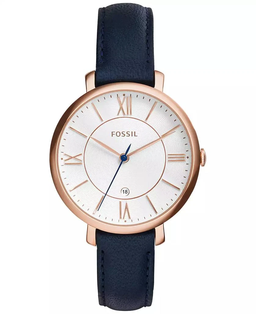 商品Fossil|Women's Jacqueline Blue Leather Strap Watch 36mm ES3843,价格¥972,第1张图片