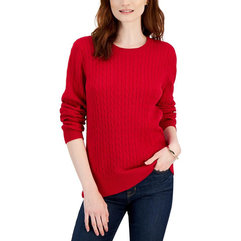 商品Karen Scott|Petite Cotton Cable-Knit Sweater, Created for Macy's,价格¥125,第1张图片