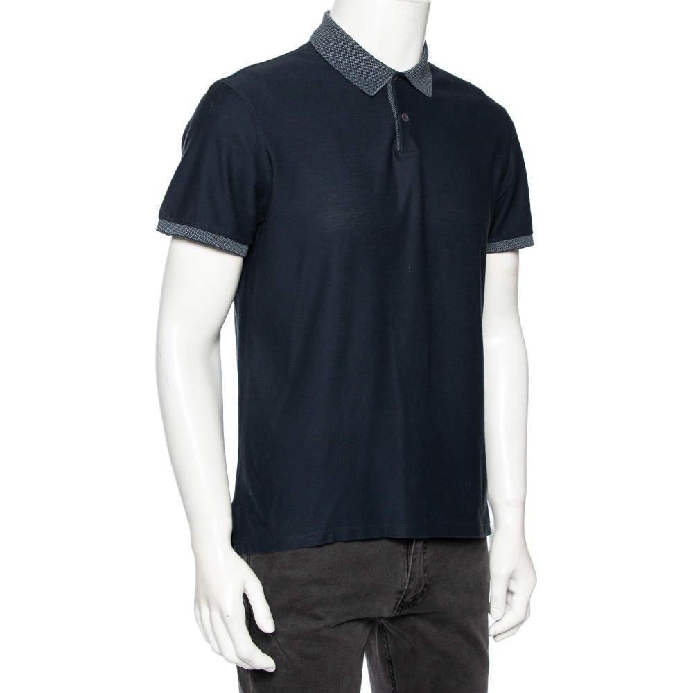 Ermenegildo Zegna Teal Green Cotton Knit Contrast Trim Polo T-Shirt M商品第2张图片规格展示