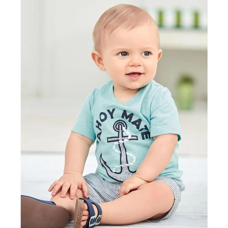 商品Carter's|2-Pc. Cotton Ahoy Mate T-Shirt & Striped Shorts Set, Baby Boys (0-24 months),价格¥58,第3张图片详细描述