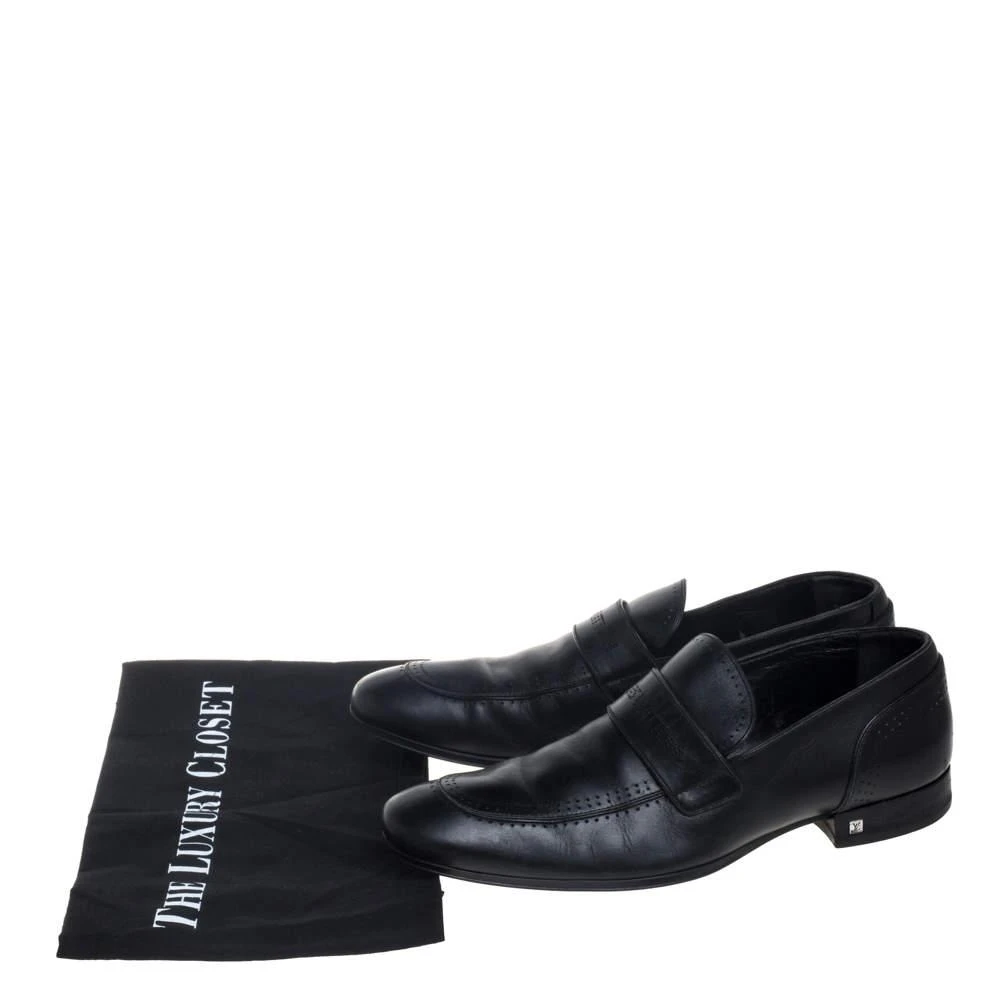 Louis Vuitton Black Leather Logo Perforated Slip On Loafers Size 40 商品