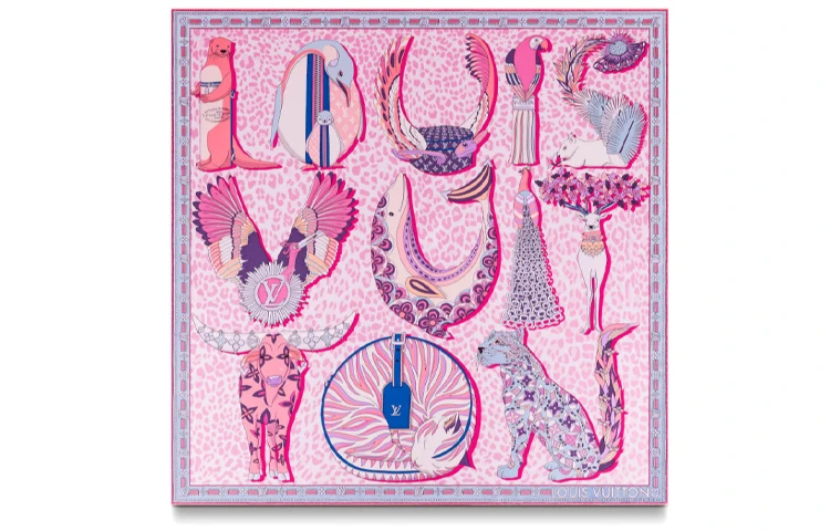 商品[国内直发] Louis Vuitton|LV BESTIARY 70 方巾丝巾 女款 粉色,价格¥3290,第1张图片