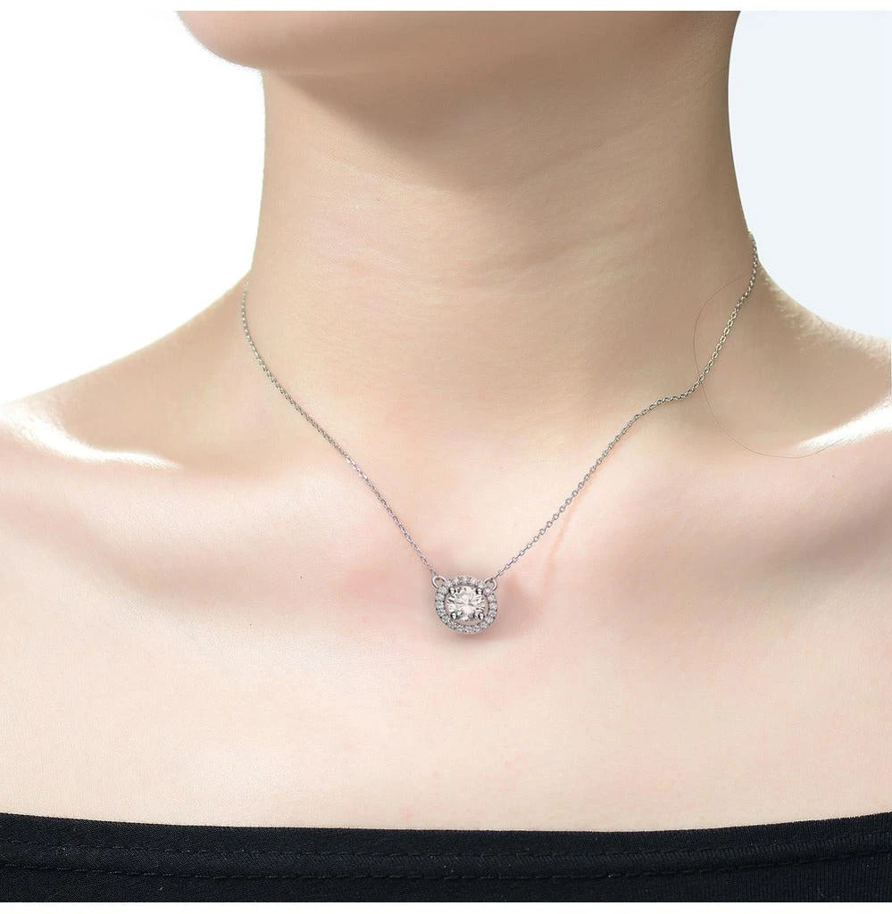 商品Genevive|Sterling Silver White Gold Plated with Clear Round Cubic Zirconia Pendant Necklace,价格¥469,第2张图片详细描述