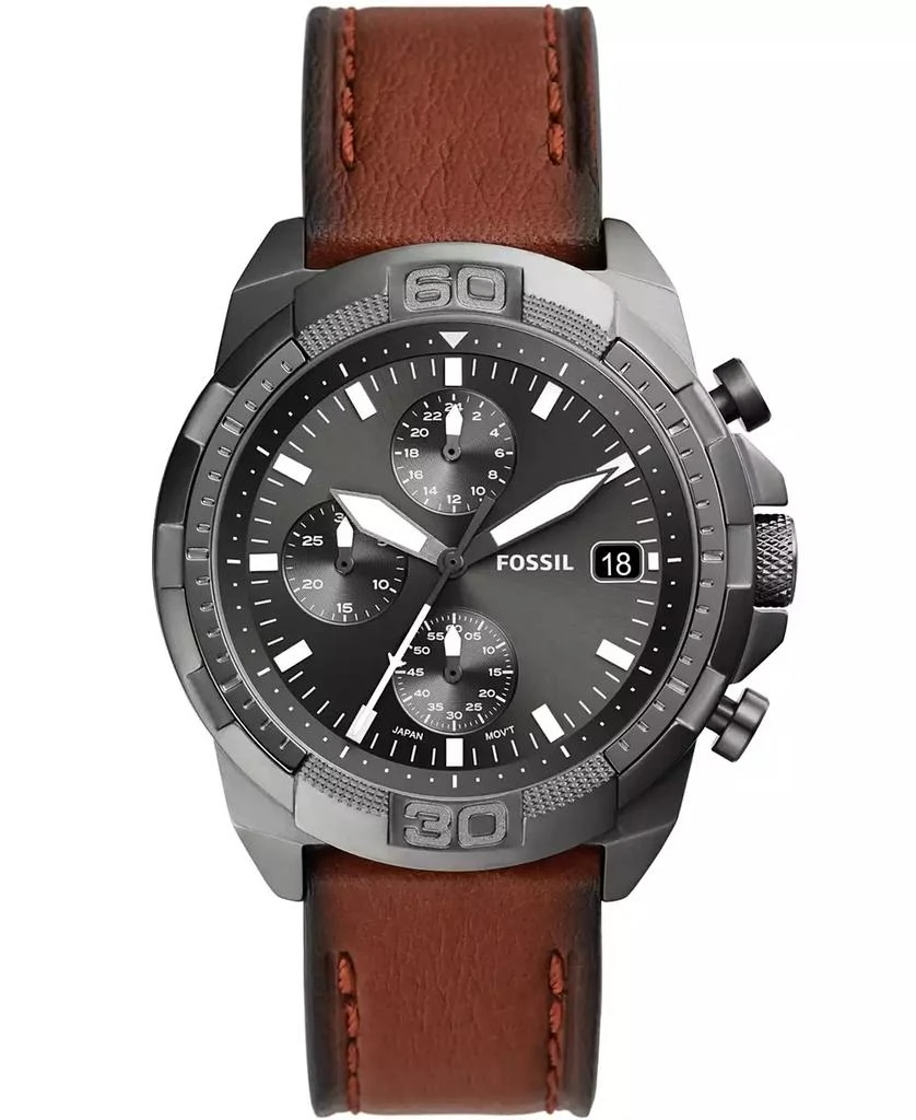 商品Fossil|Men's Bronson Chronograph Brown Leather Strap Watch 44mm,价格¥1347,第1张图片