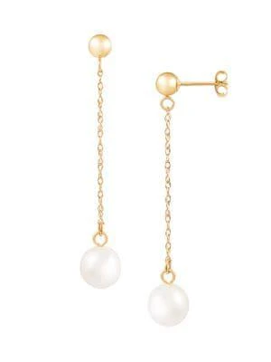 商品Masako|14K Yellow Gold & 7-7.5MM Akoya Cultured Pearl Drop Earrings,价格¥880,第1张图片