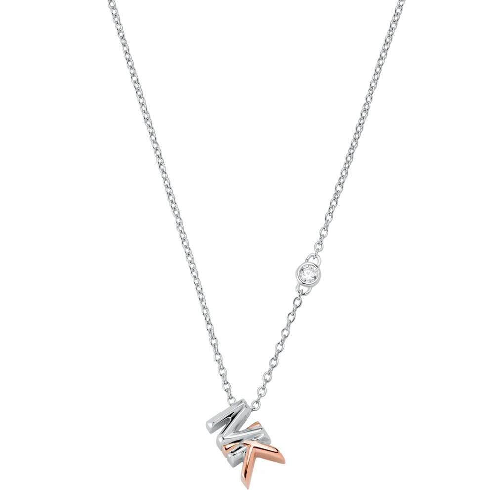 商品Michael Kors|Two-Tone Sterling Silver Cubic Zirconia & Layered Logo Pendant Necklace, 16" + 2" extender,价格¥501,第1张图片