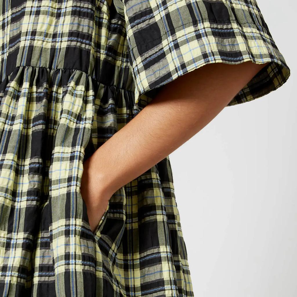 商品Ganni|Ganni Check Organic Cotton-Blend Seersucker Wrap Dress,价格¥1752,第6张图片详细描述
