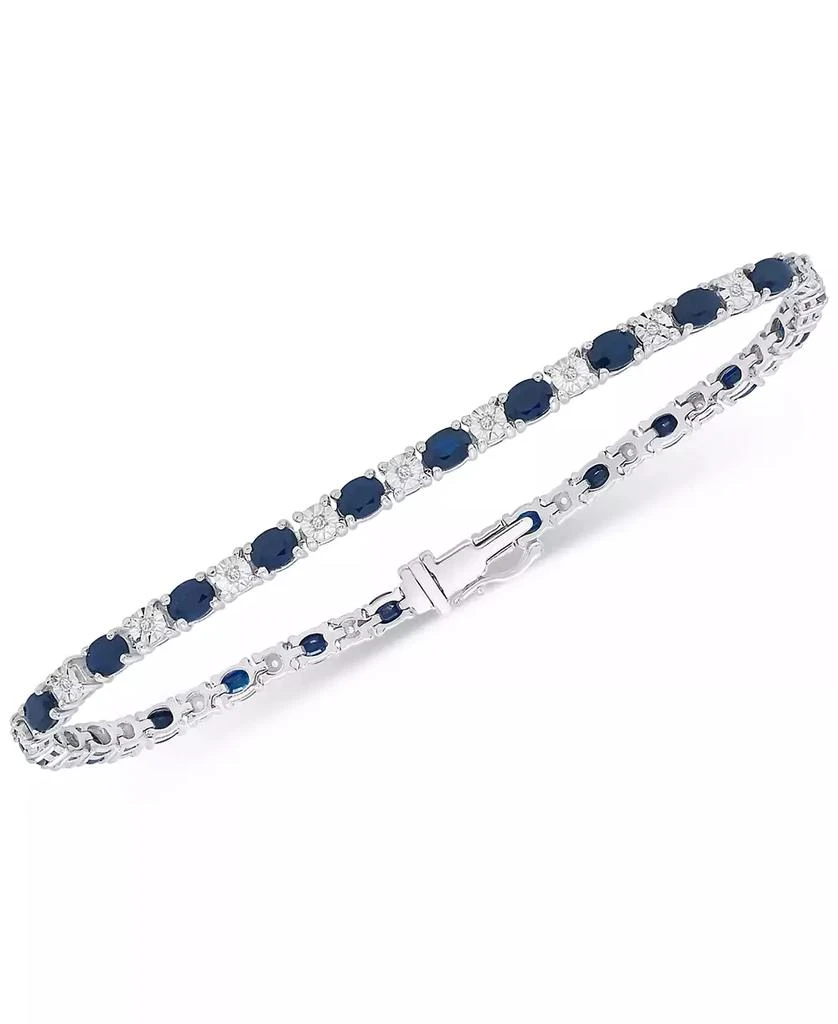 商品Macy's|Sapphire (3-3/8 ct. t.w.) & Diamond (1/10 ct. t.w.) Link Bracelet in Sterling Silver,价格¥1514,第1张图片