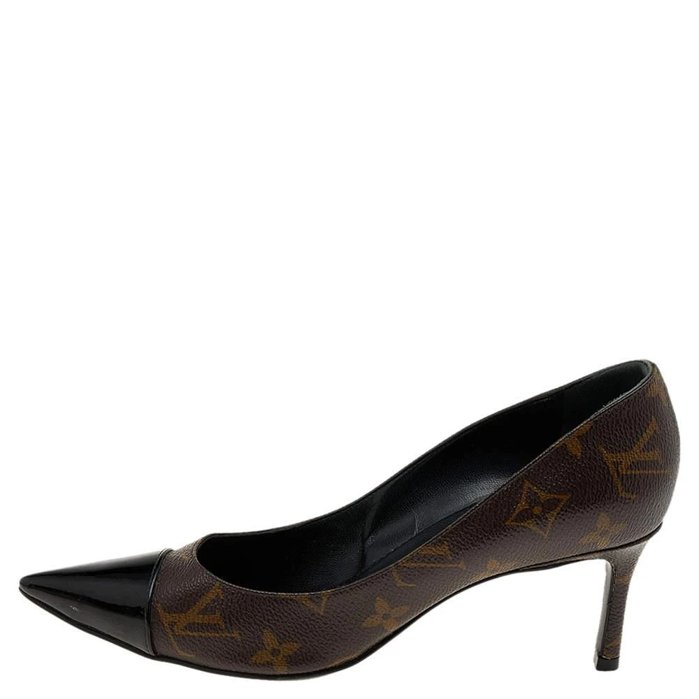 商品[二手商品] Louis Vuitton|Louis Vuitton Brown/Black Monogram Canvas and Patent Leather Cap Toe Fetish Pumps Size 36,价格¥2122,第2张图片详细描述
