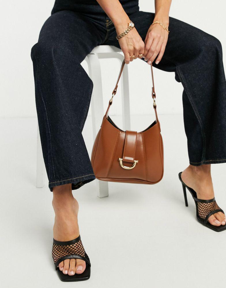 ASOS DESIGN saddle shoulder bag with hardware in glossy tan商品第2张图片规格展示