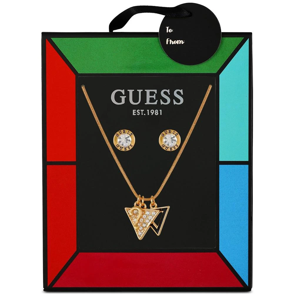 商品GUESS|Gold-Tone Crystal Triangle Pendant Necklace & Stud Earrings Gift Set,价格¥75,第3张图片详细描述